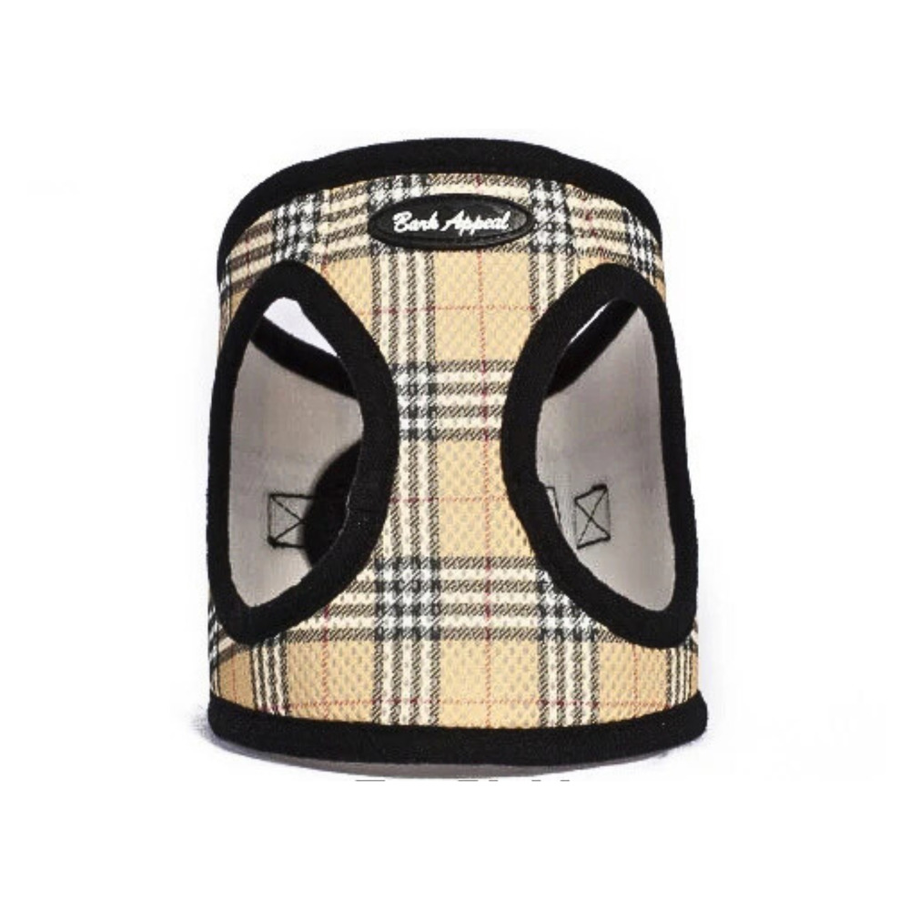 Bark Appeal Non-Choking Step In Plaid Mesh EZ Wrap Tan Dog Harness - XXL